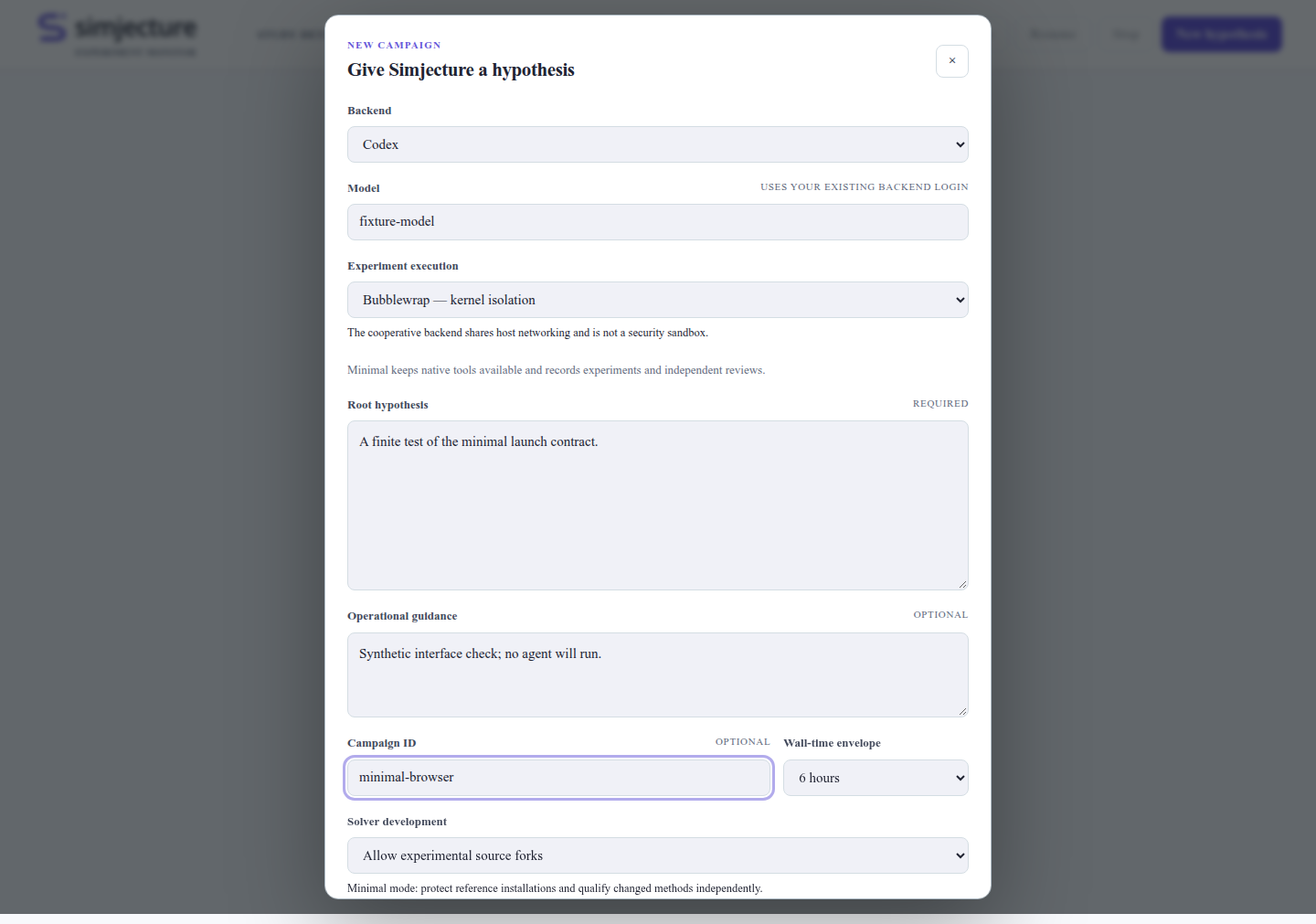 Minimal study launch form